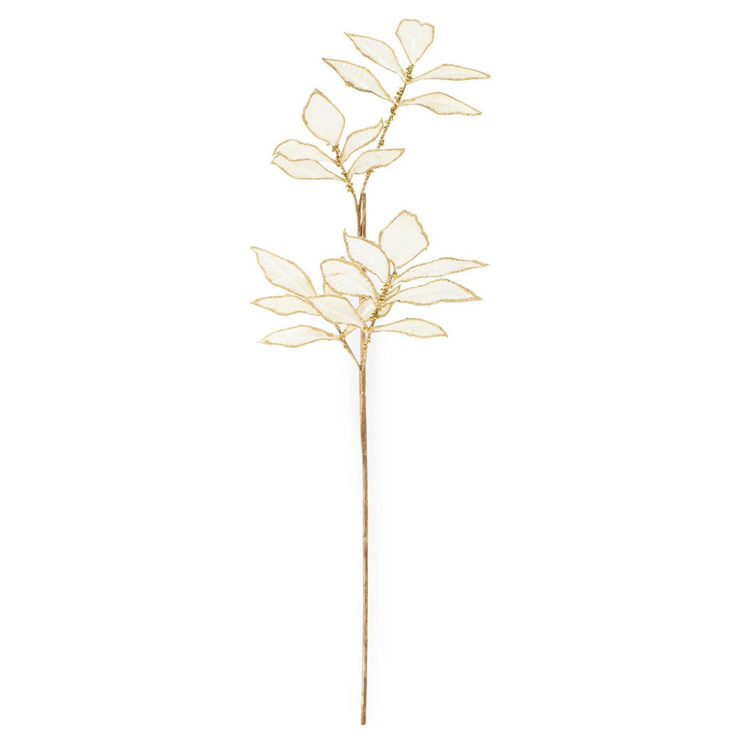 K & K Interiors White Velvet Leaf Stem w/Gold Trim - 32"