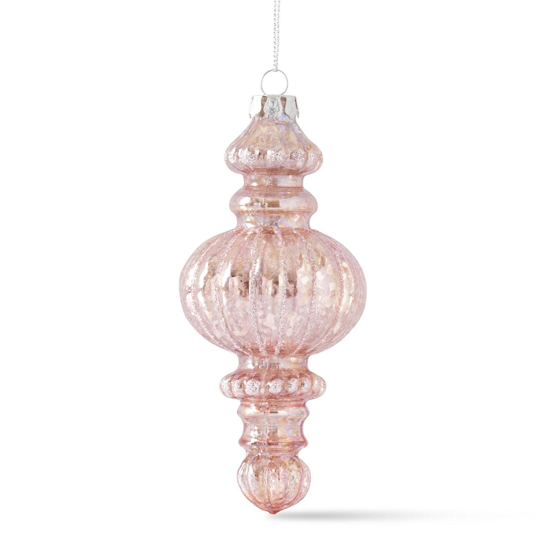 K & K Interiors Glittered Pink Mercury Glass Finial Ornament - Style 3