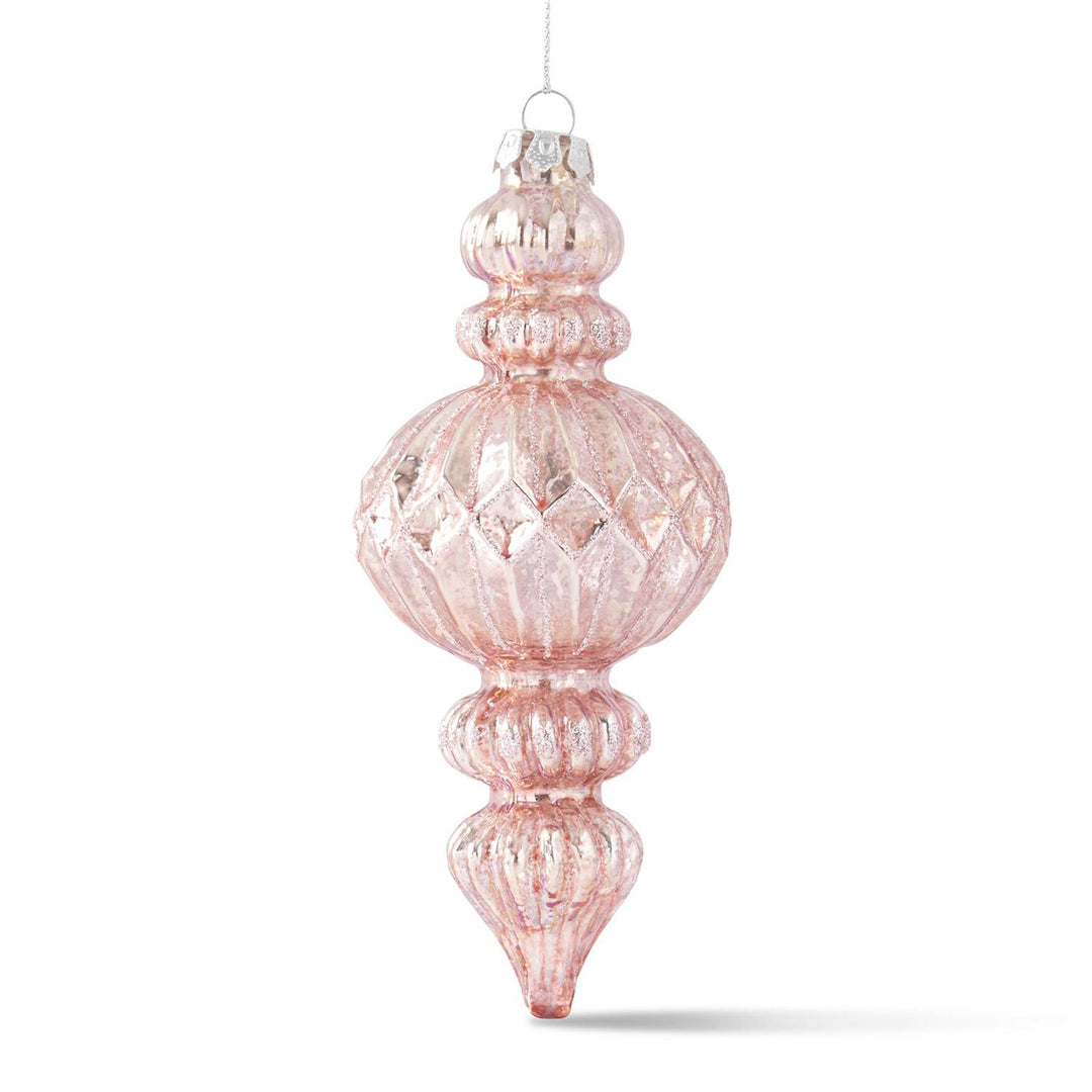 K & K Interiors Glittered Pink Mercury Glass Finial Ornament - Style 2