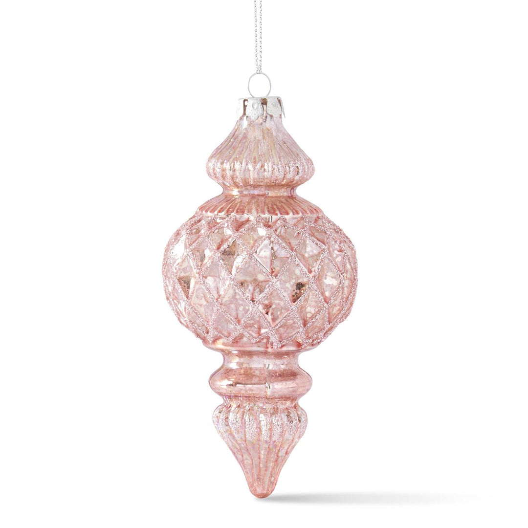 K & K Interiors Glittered Pink Mercury Glass Finial Ornament - Style 1