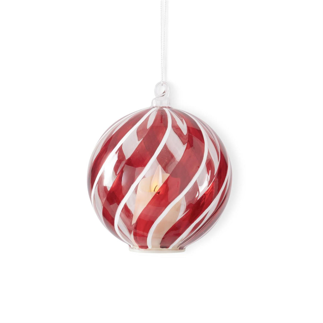 K & K Interiors Red White & Clear Glass Swirl LED Ornament - 5.5"