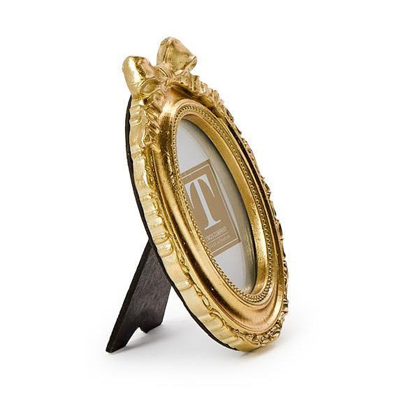 Two's Company Vintage Gold Mini Photo Frame w/Accent Bow - Oval 4 1/4" W x 5 1/4" L