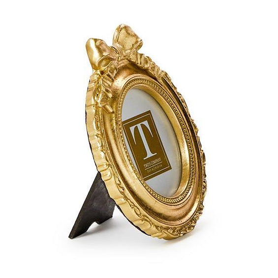 Two's Company Vintage Gold Mini Photo Frame w/Accent Bow - Round 4 1/2" W x 5" L