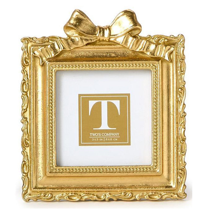 Two's Company Vintage Gold Mini Photo Frame w/Accent Bow - Square 4 3/4" W x 5 1/2" L