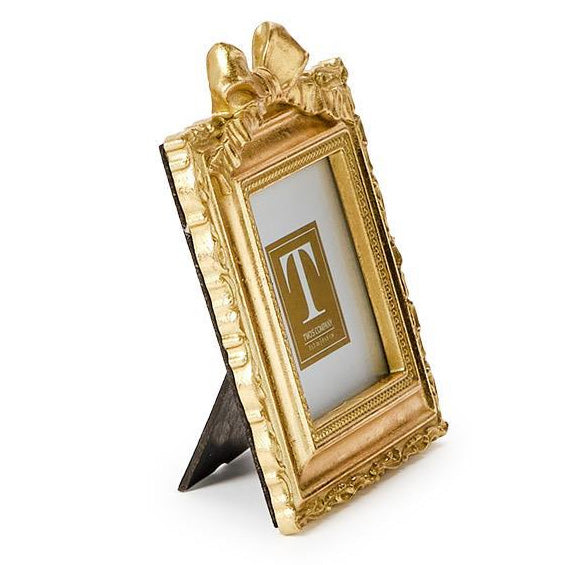 Two's Company Vintage Gold Mini Photo Frame w/Accent Bow - Square 4 3/4" W x 5 1/2" L