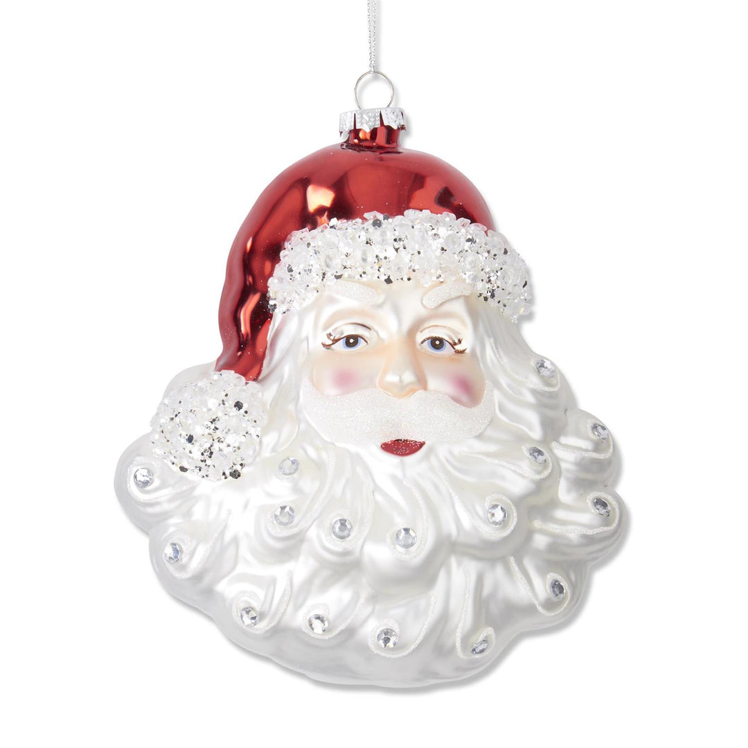 K & K Interiors Ornament - Glittered & Jeweled Blown Glass Santa Head