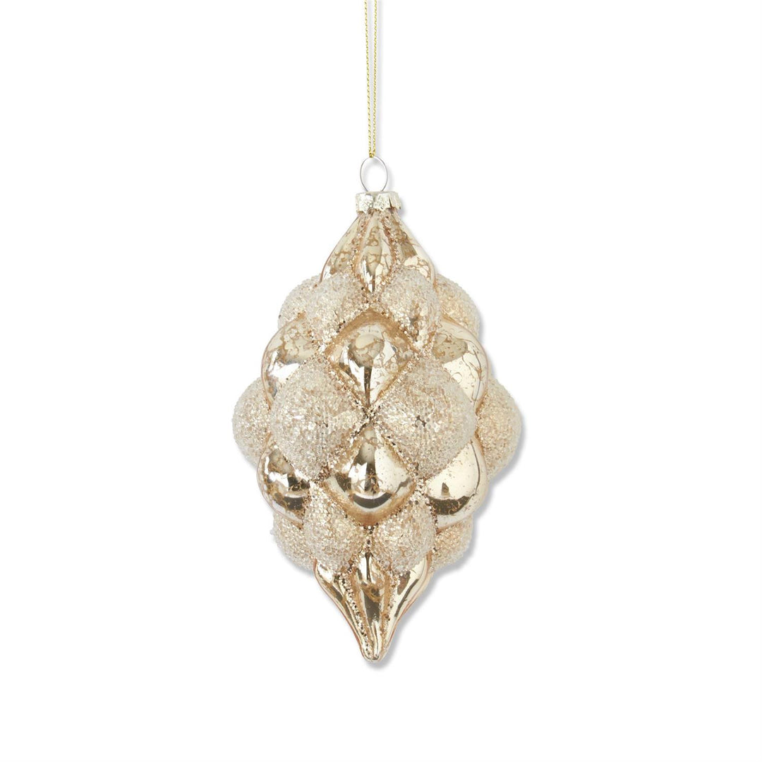 K & K Interiors Ornament -  Beaded Gold Mercury Glass Teardrop Hobnail