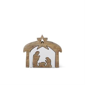 K & K Interiors Wood Nativity w/White Enameled Center Cutout - 5.5"