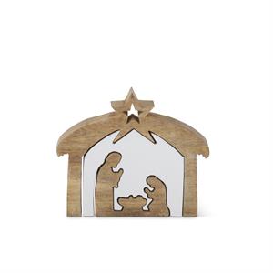 K & K Interiors Wood Nativity w/White Enameled Center Cutouts - 7"