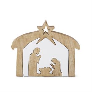 K & K Interiors Wood Nativity w/White Enameled Center Cutouts - 9.25"