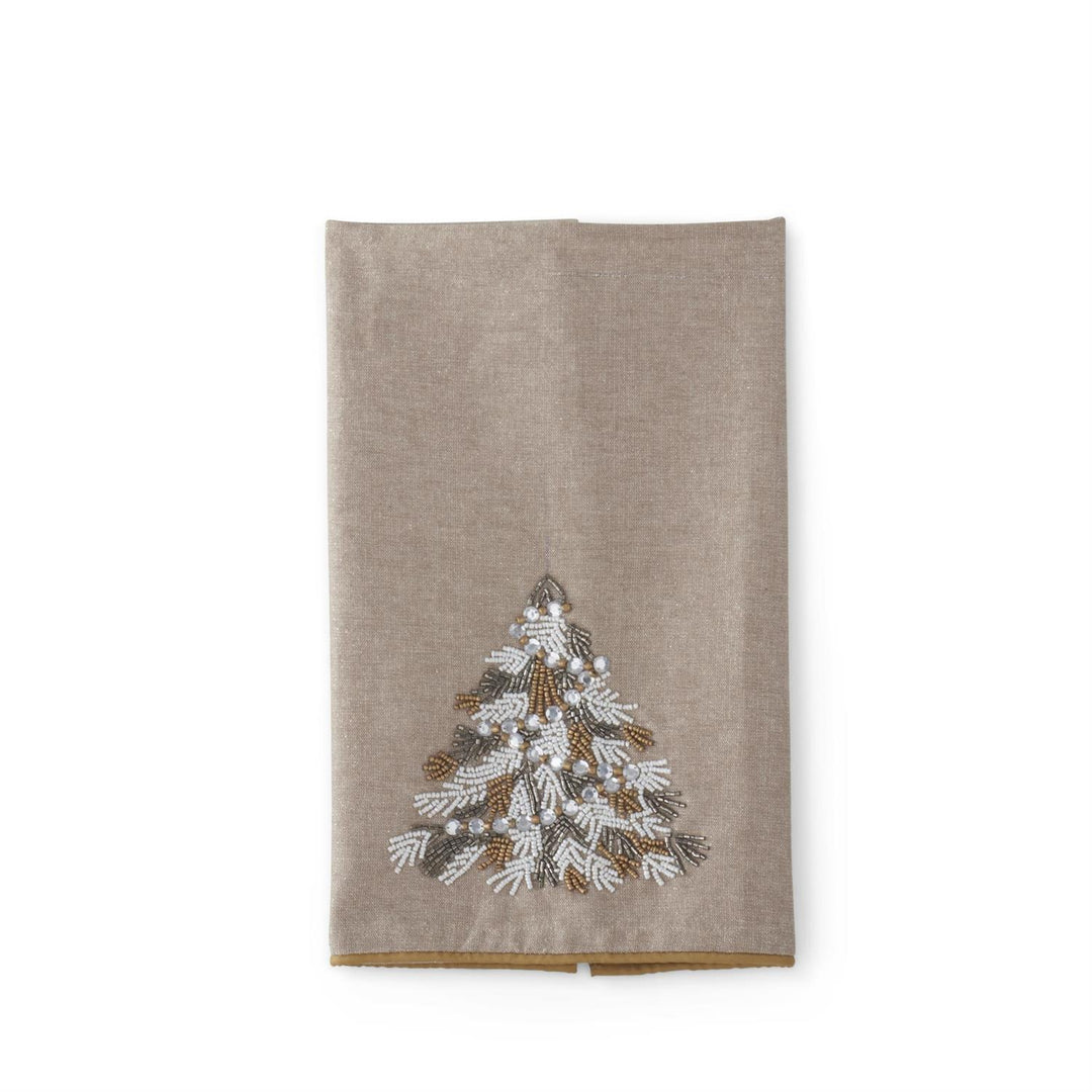 K & K Interiors Towel -  Cotton Beaded Christmas Tree - 28"