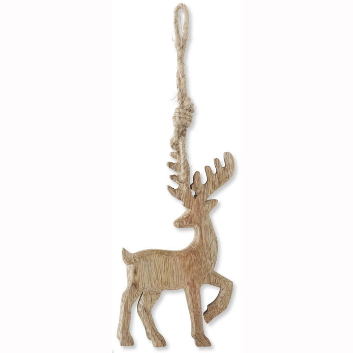 K & K Interiors Mango Wood Holiday Ornament w/Jute Hanger - Reindeer