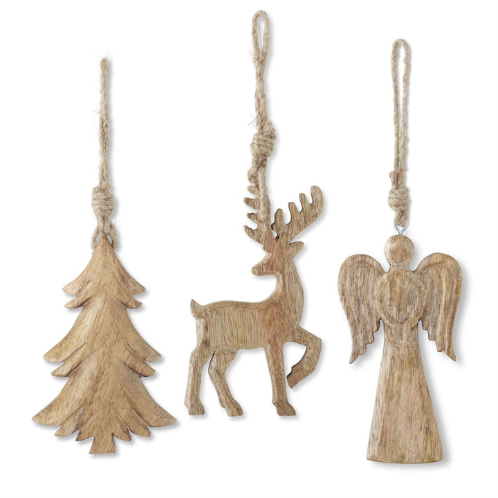K & K Interiors Mango Wood Holiday Ornament w/Jute Hanger - Tree