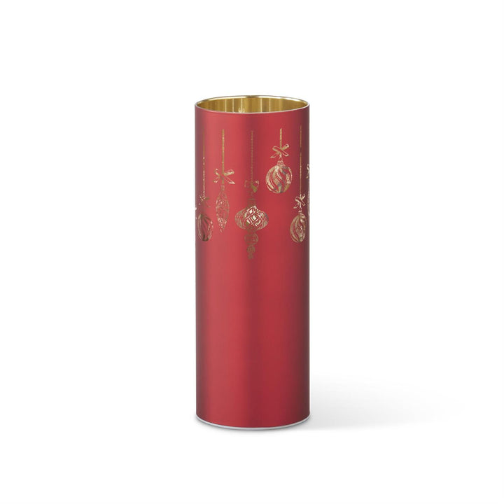 K & K Interiors Red Laser Engraved Ornament LED Rotating Cylinder w/Timer - 10"