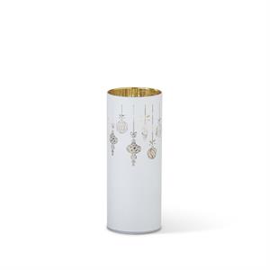 K & K Interiors White Laser Engraved Ornament LED Cylinder w/Timer - 8"