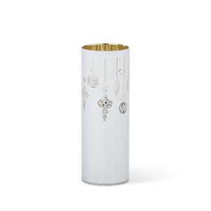 K & K Interiors White Laser Engraved Ornament LED Cylinder w/Timer - 10"