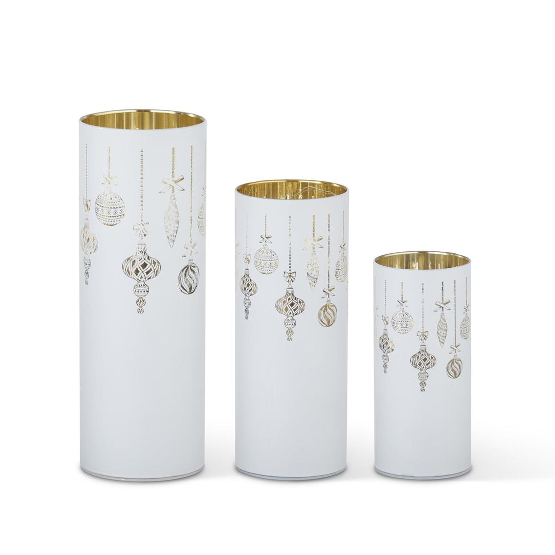 K & K Interiors White Laser Engraved Ornament LED Cylinder w/Timer - 10"