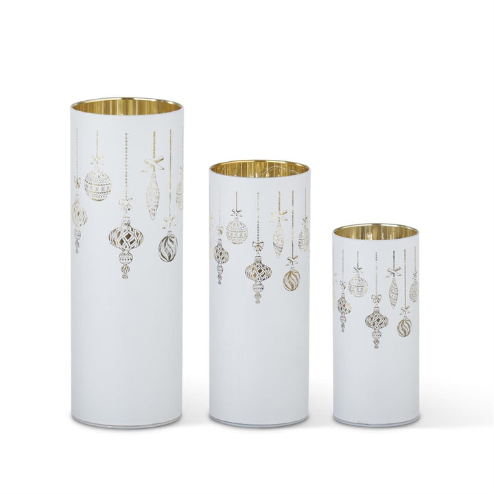 K & K Interiors White Laser Engraved Ornament LED Cylinder w/Timer - 10"