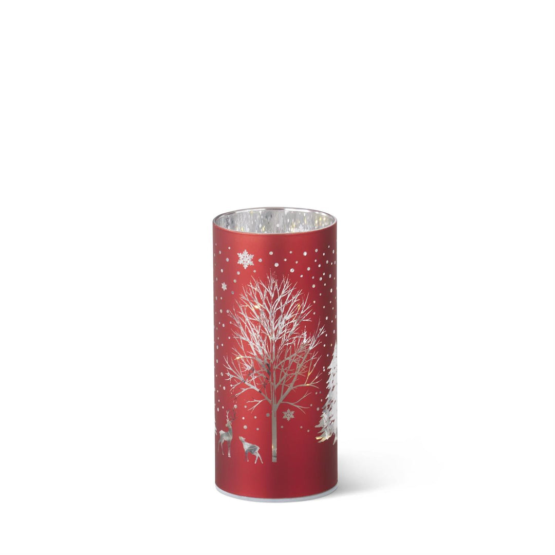 K & K Interiors Red Laser Engraved Winter Scene LED Cylinder - 6"