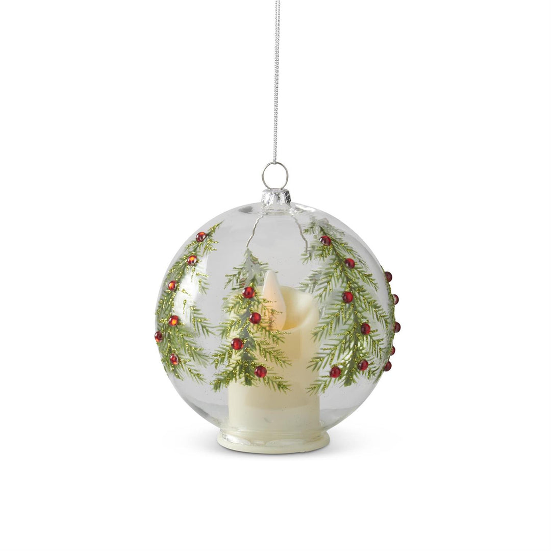 K & K Interiors Hand-painted Christmas Tree & Red Rhinestone Glass LED Ornament - 4"