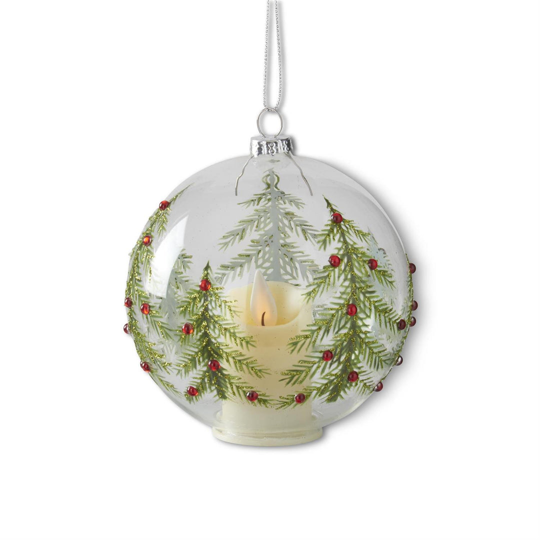 K & K Interiors Hand-painted Christmas Tree & Red Rhinestone Glass LED Ornament - 4.75"