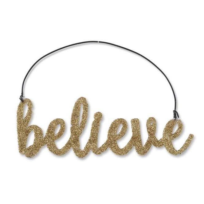 K & K Interiors Gold Glittered Holiday Message Ornament - Believe