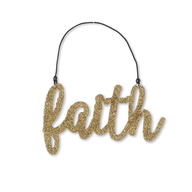 K & K Interiors Gold Glittered Holiday Message Ornament - Faith