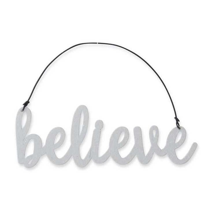 K & K Interiors White Glittered Holiday Message Ornament - Believe