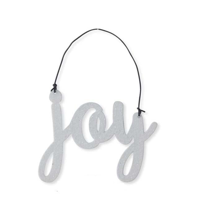 K & K Interiors White Glittered Holiday Message Ornament - Joy