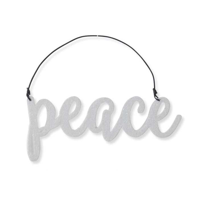 K & K Interiors White Glittered Holiday Message Ornament - Peace