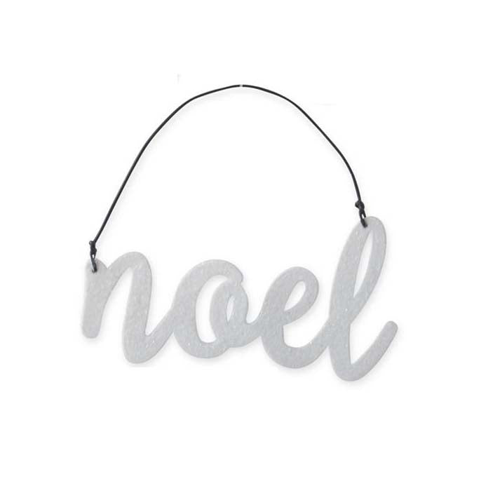 K & K Interiors White Glittered Holiday Message Ornament - Noel