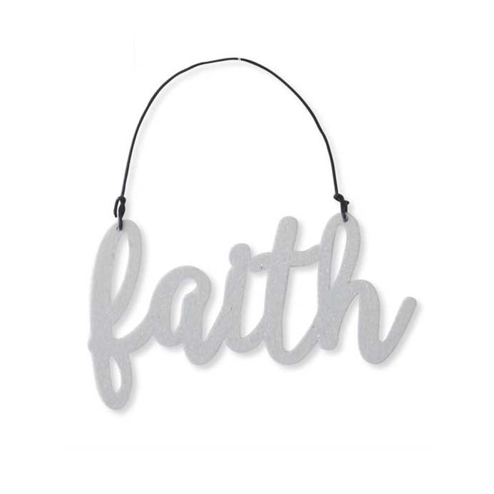 K & K Interiors White Glittered Holiday Message Ornament - Faith