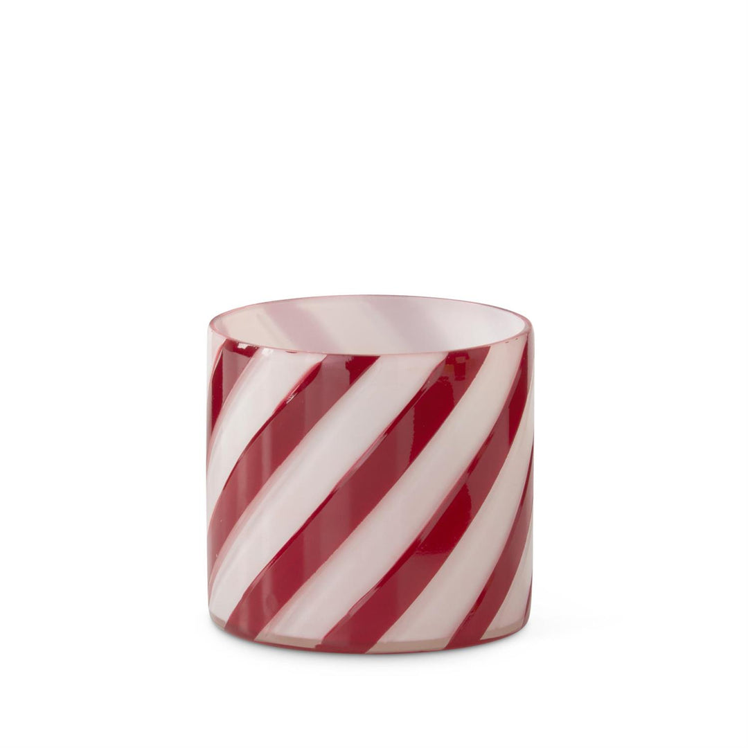 K & K Interiors Red & White Glass Swirl Container - 3.25"