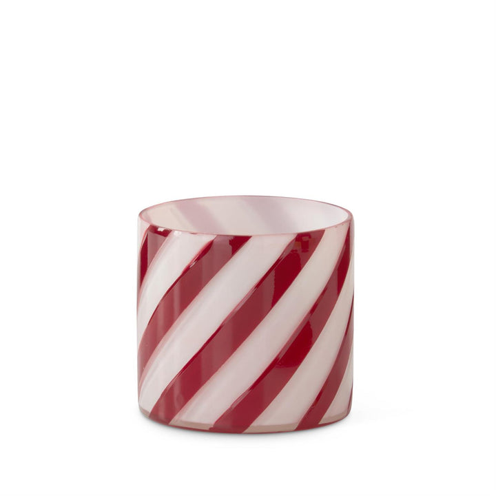 K & K Interiors Red & White Glass Swirl Container - 3.25"