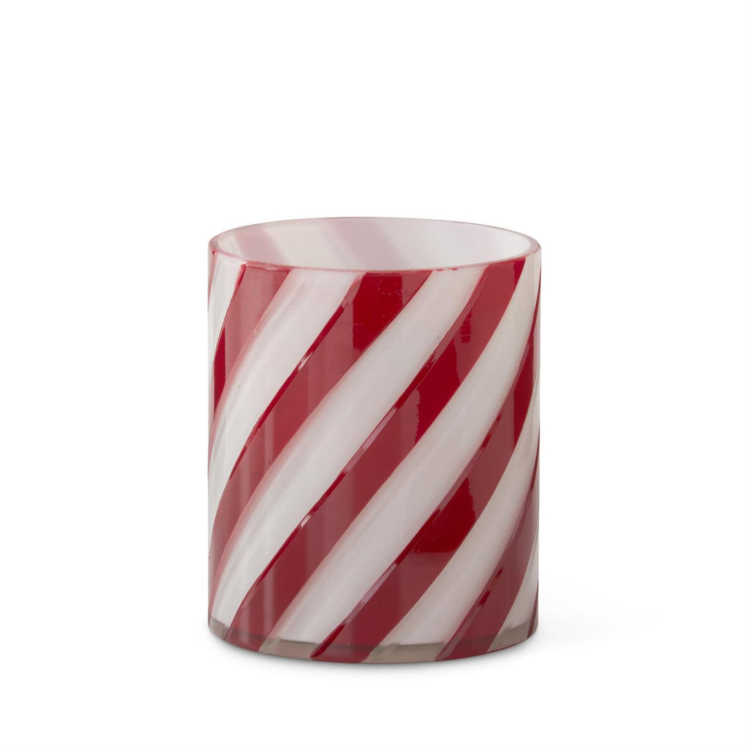 K & K Interiors Red & White Glass Swirl Container - 4.5"