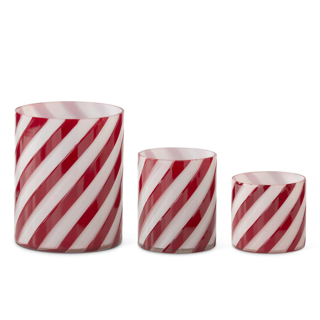 K & K Interiors Red & White Glass Swirl Container - 3.25"