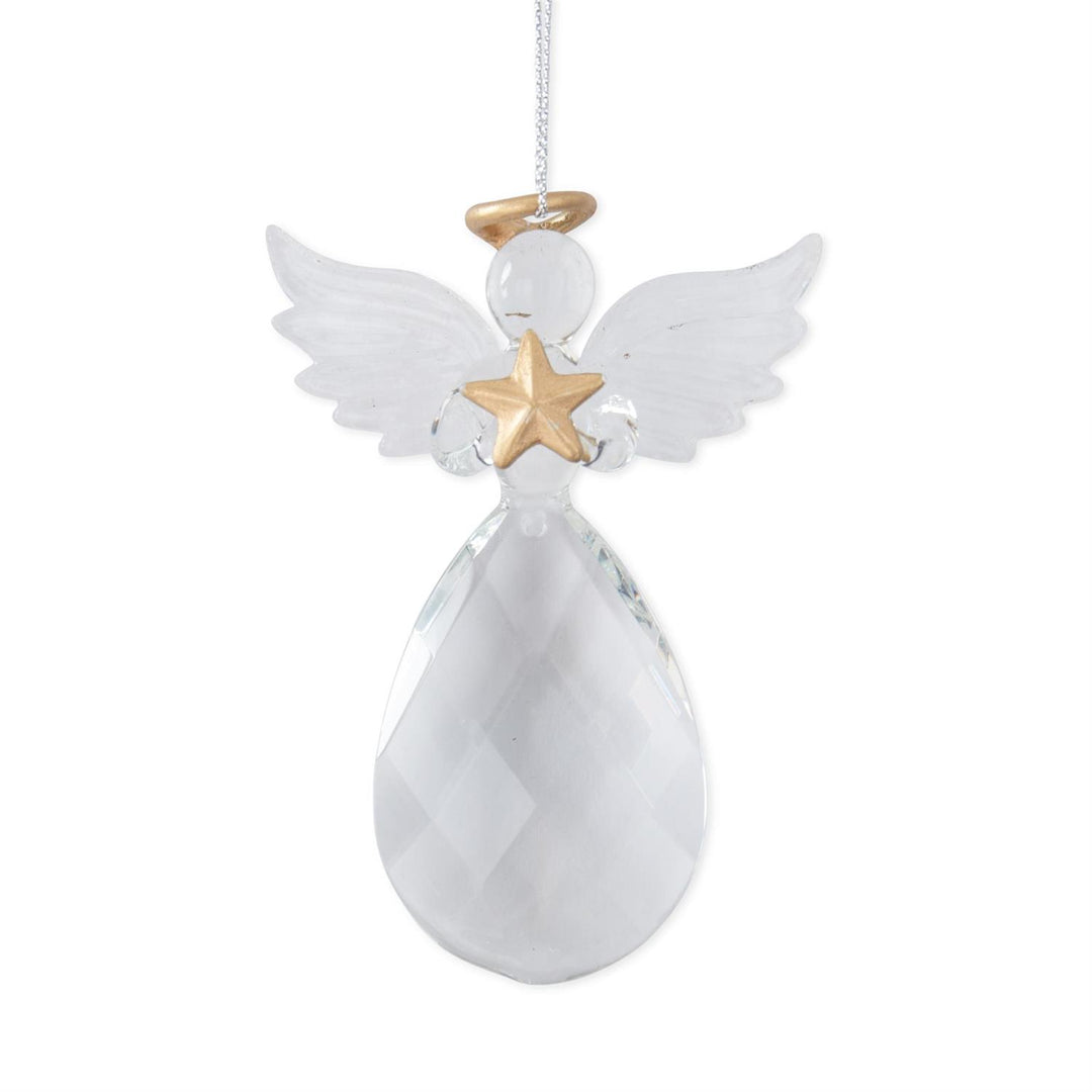 K & K Interiors Clear Cut Glass w/Gold Angel Ornament - Star