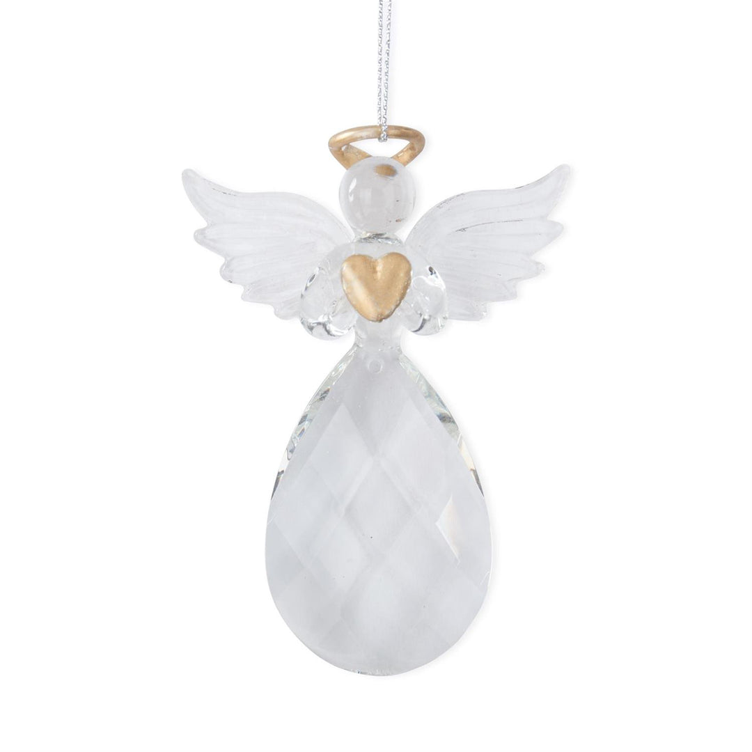 K & K Interiors Clear Cut Glass w/Gold Angel Ornament - Heart