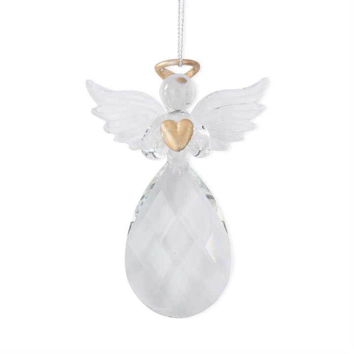 K & K Interiors Clear Cut Glass w/Gold Angel Ornament - Heart