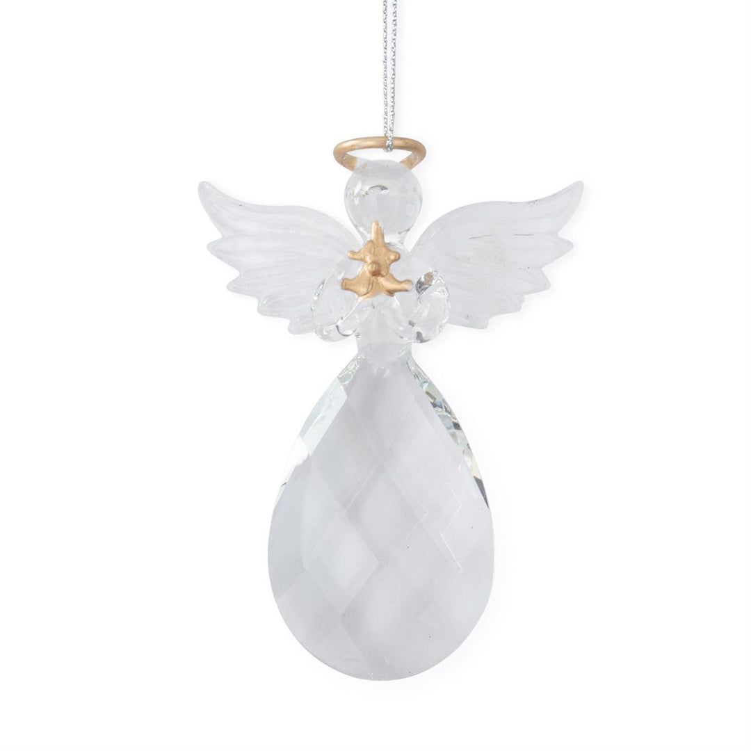 K & K Interiors Clear Cut Glass w/Gold Angel Ornament - Praying Hands
