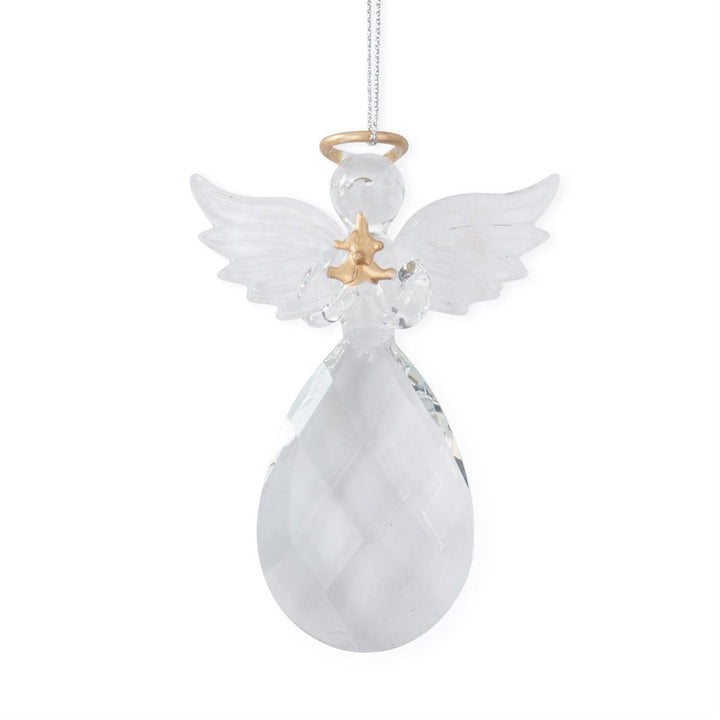 K & K Interiors Clear Cut Glass w/Gold Angel Ornament - Praying Hands