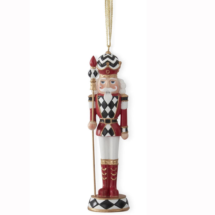 K & K Interiors Red & Black Harlequin Check Nutcracker Ornament - Staff