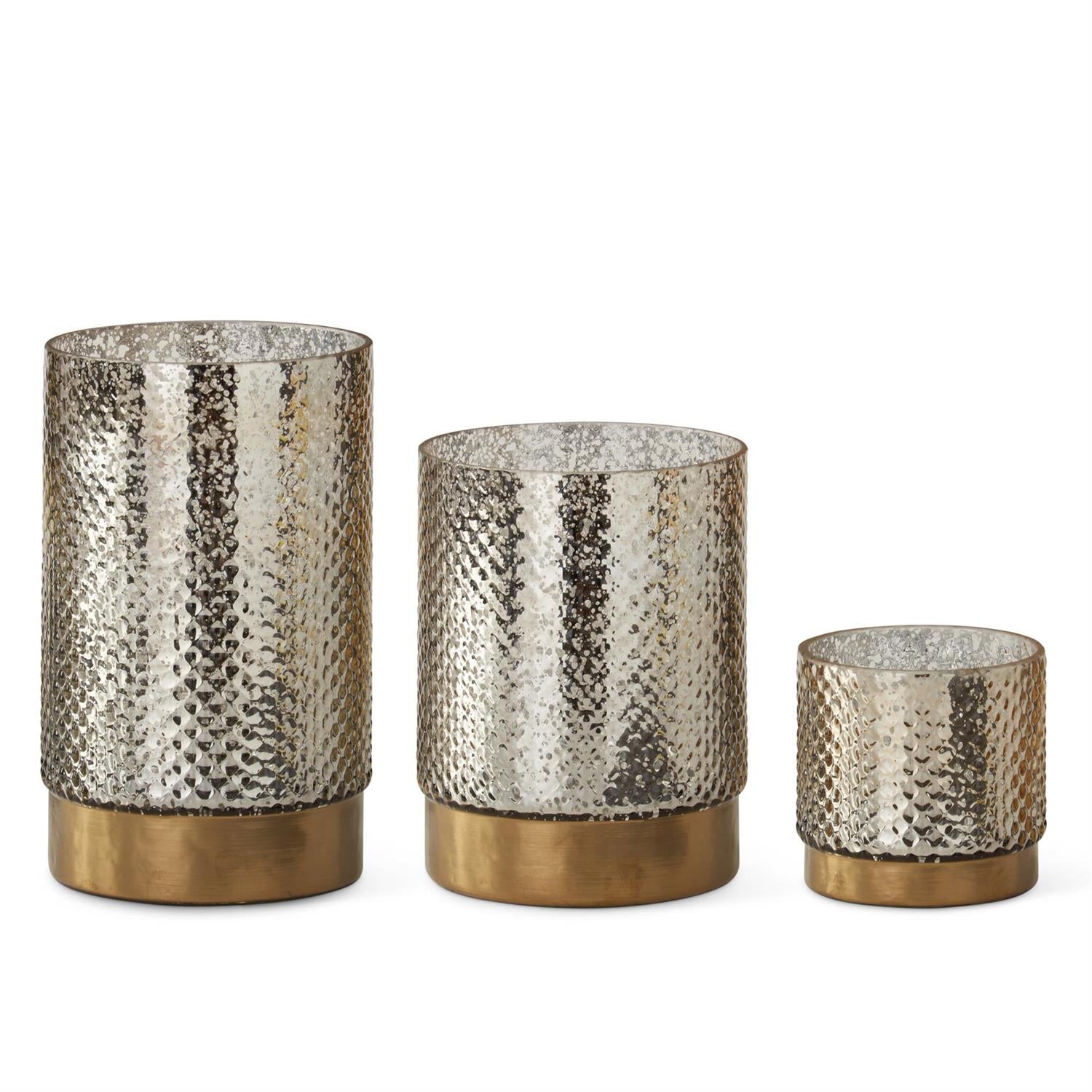 K & K Interiors Silver Dot Glass Candleholder w/Antique Brass Band Bottom