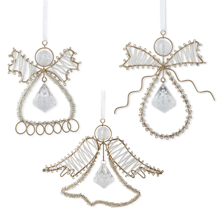 K & K Interiors Seed Bead Wire Angel Ornament w/Rhinestone - 5"