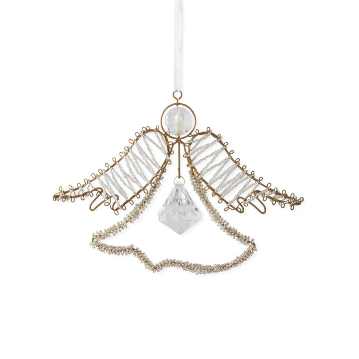 K & K Interiors Seed Bead Wire Angel Ornament w/Rhinestone - 4.5"