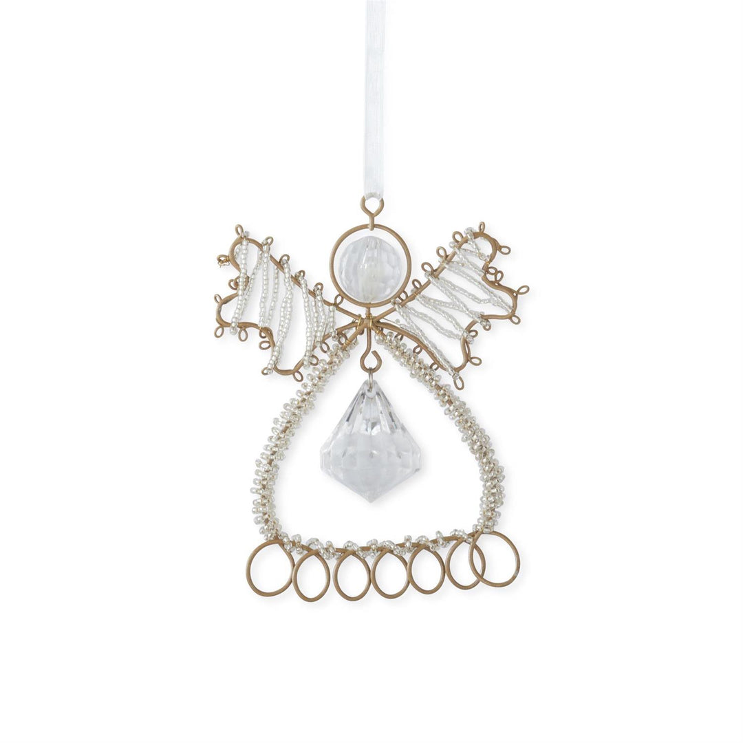 K & K Interiors Seed Bead Wire Angel Ornament w/Rhinestone - 5"