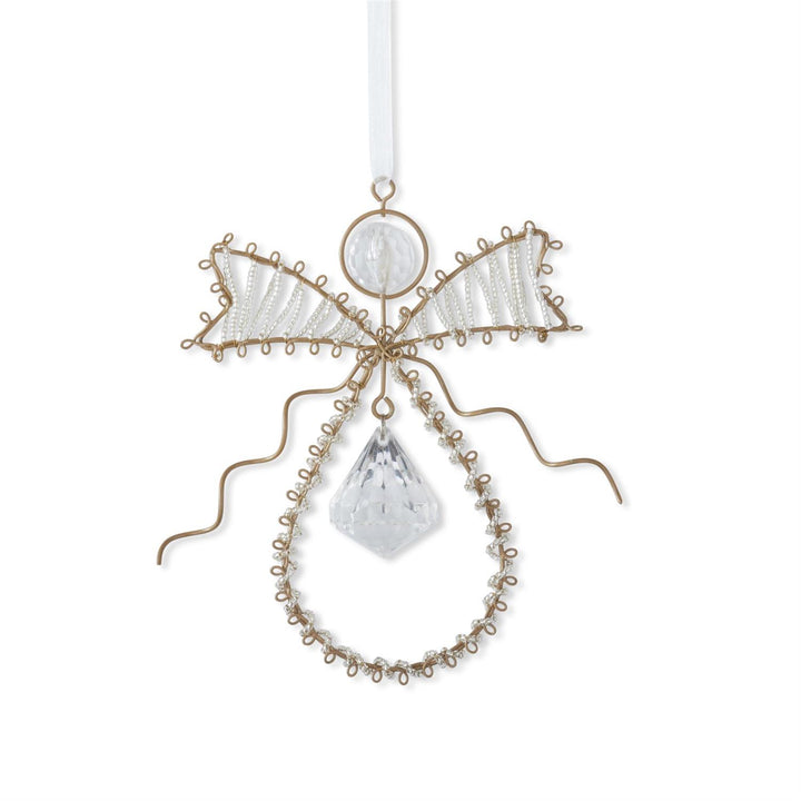 K & K Interiors Seed Bead Wire Angel Ornament w/Rhinestone - 5.75"