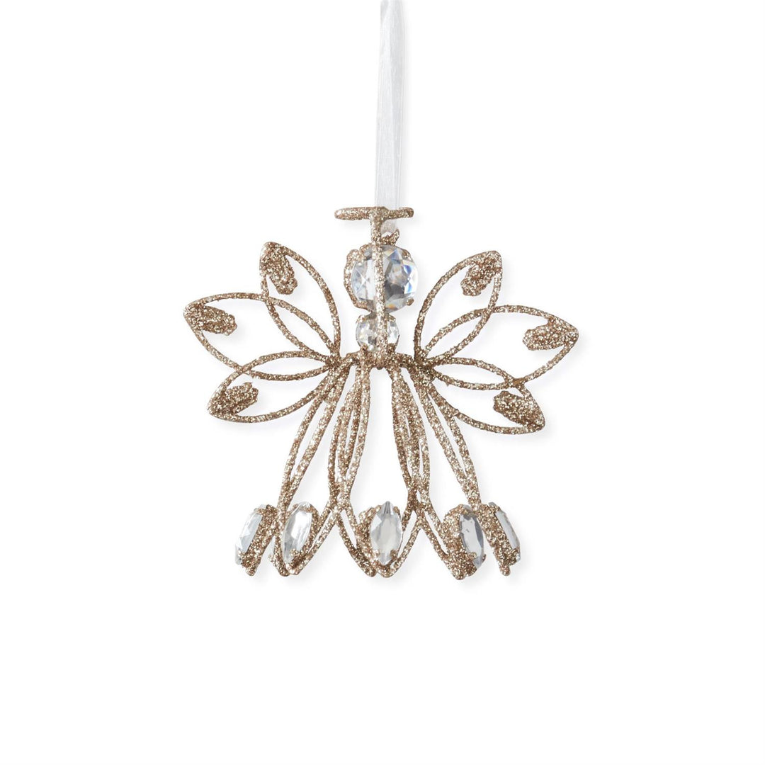 K & K Interiors Champagne Glittered Wire Angel Ornament w/Rhinestones - 4.5"