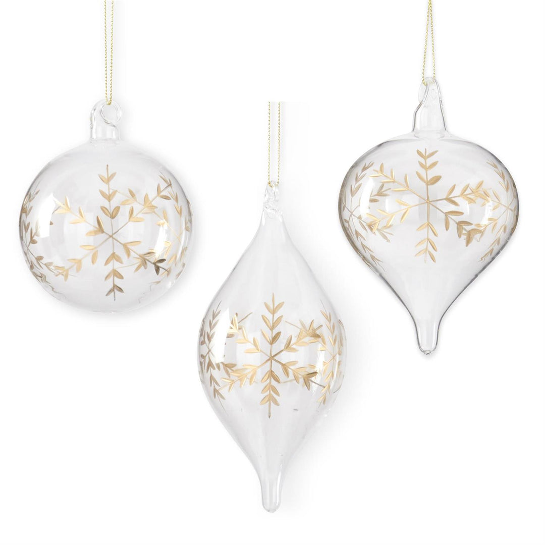 K & K Interiors Clear Glass Gold Etched Snowflake Ornament - Onion