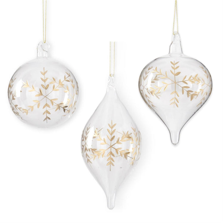 K & K Interiors Clear Glass Gold Etched Snowflake Ornament - Onion